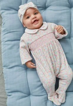 Jojo Maman Bebe Jojo Maman Bã©Bã© Ditsy Smocked Baby SleepsuitTutinaPink Bambini Intimo E Per La Notte J2683B00P-J11