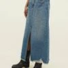 Stradivarius Long With Front Seam - Gonna Lunga - Light Blue Denim