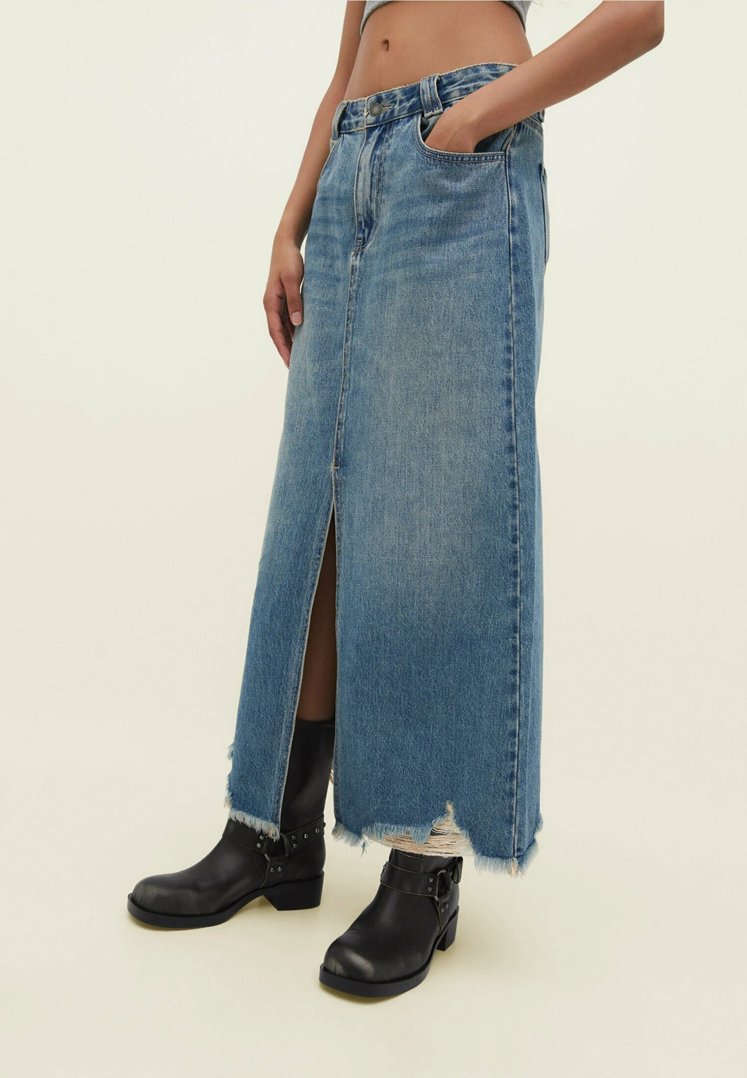 Stradivarius Long With Front Seam - Gonna Lunga - Light Blue Denim 3 Stradivarius Long With Front Seam - Gonna Lunga - Light Blue Denim
