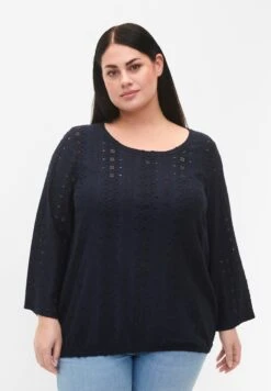 Zizzi With Anglaise Embroidery And 7/8 Sleeves - Camicetta - Navy Blazer
