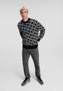 Karl Lagerfeld Jeans Monogram JacquardMaglioneBlack White All Over Print Uomo Maglieria K3W21I007-Q11