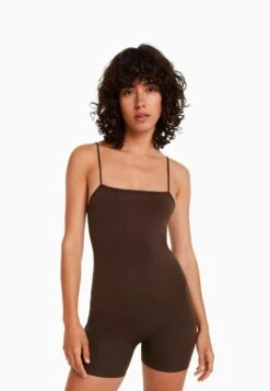 BERSHKA Seamless With Cut Neckline Cycling Tuta JumpsuitBrown Donna Tute Jumpsuit BEJ21T0AR-O11