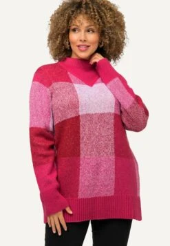 Ulla Popken Ruitendessin Opstaande KraagMaglioneMagentapink Donna Maglieria UP121I0MB-J11