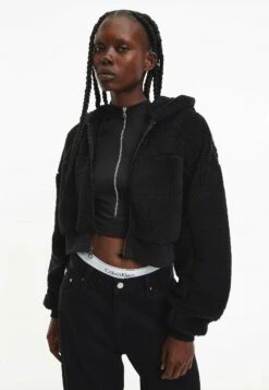 Calvin Klein Jeans Cropped Sherpa Giacca In PileBlack Donna Felpe C1821J0CH-Q11