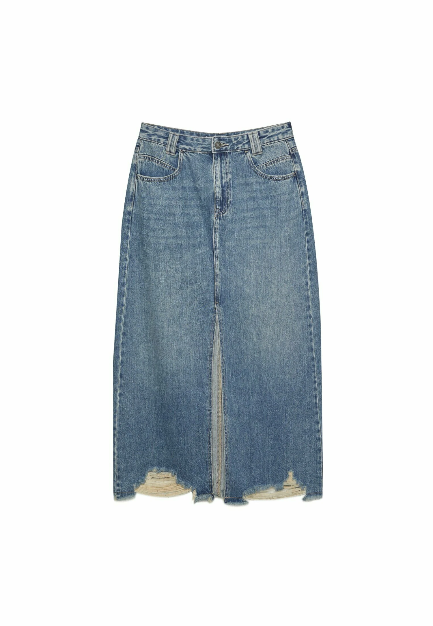 Stradivarius Long With Front Seam - Gonna Lunga - Light Blue Denim 7 Stradivarius Long With Front Seam - Gonna Lunga - Light Blue Denim - immagine 5