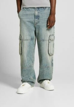 BERSHKA Faded-Effect SkaterCargoJeans BaggyBlue/Grey Uomo Jeans BEJ22G09X-K12